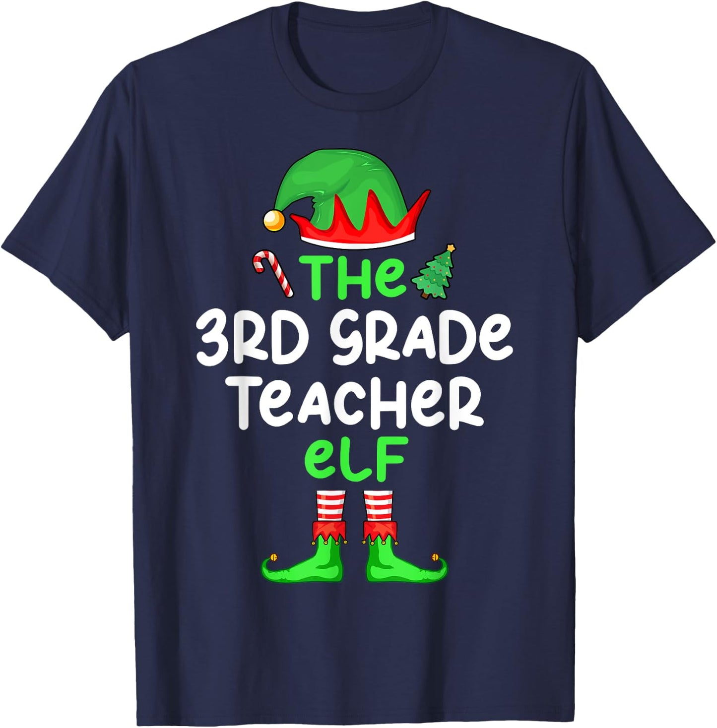 I'm The 3rd Grade Teacher Elf Christmas Matching Pajama T-Shirt - T-Shirt | Navy