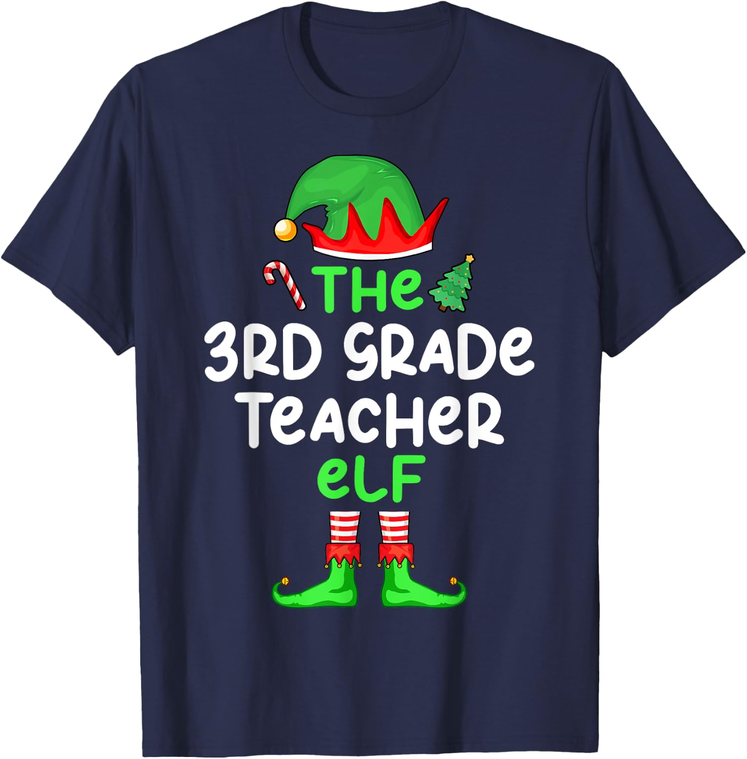 I'm The 3rd Grade Teacher Elf Christmas Matching Pajama T-Shirt - T-Shirt | Navy