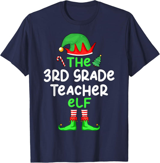 I'm The 3rd Grade Teacher Elf Christmas Matching Pajama T-Shirt - T-Shirt | Navy
