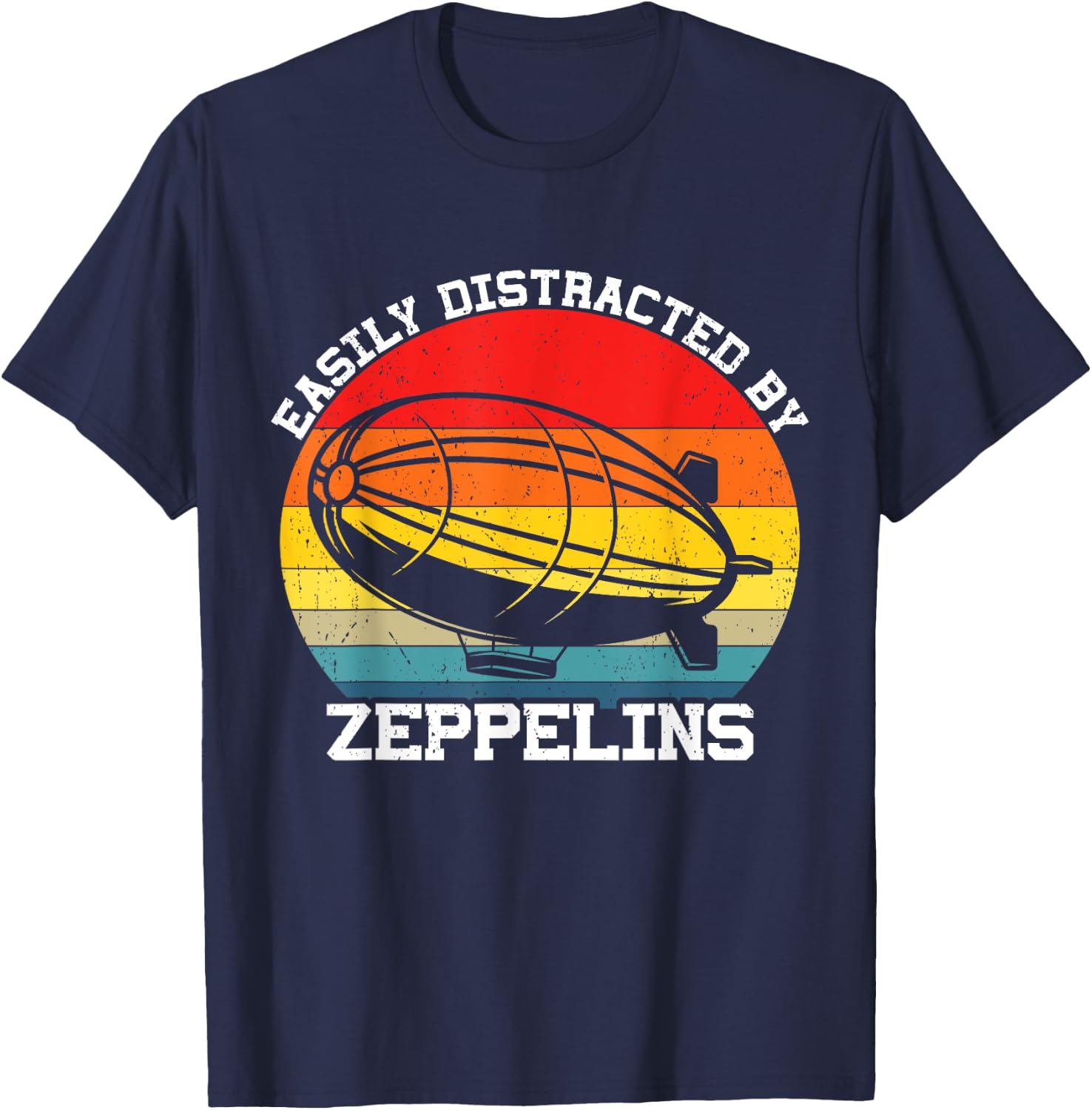 Retro Zeppelin 70s 80s Dirigible Airship Zepelin Zepplin T-Shirt - T-Shirt | Navy