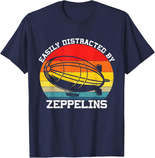 Retro Zeppelin 70s 80s Dirigible Airship Zepelin Zepplin T-Shirt - T-Shirt | Navy