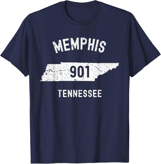 Memphis Tennessee TN 901 Vintage Athletic Style T-Shirt - T-Shirt | Navy