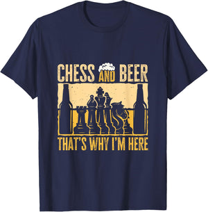 Chess And Beer, That's Why I'm Here. Funny Beer Chess Lover T-Shirt - T-Shirt | Navy