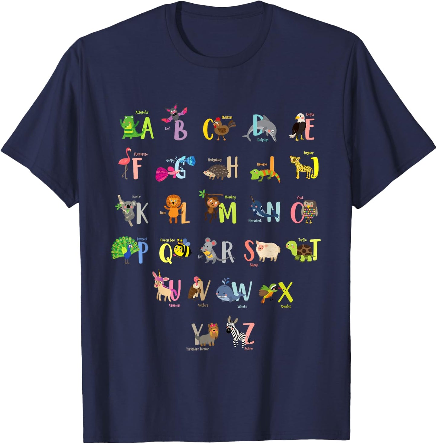 ABC Animals Identification A-Z Types Of Zoo Animals Alphabet T-Shirt - T-Shirt | Navy