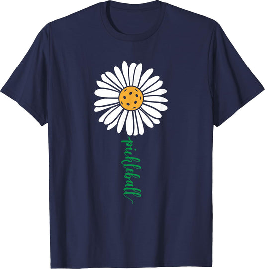 Threadrock Adults & Kids Pickleball Daisy Flower Short Sleeve , Black, Small T-Shirt - T-Shirt | Navy