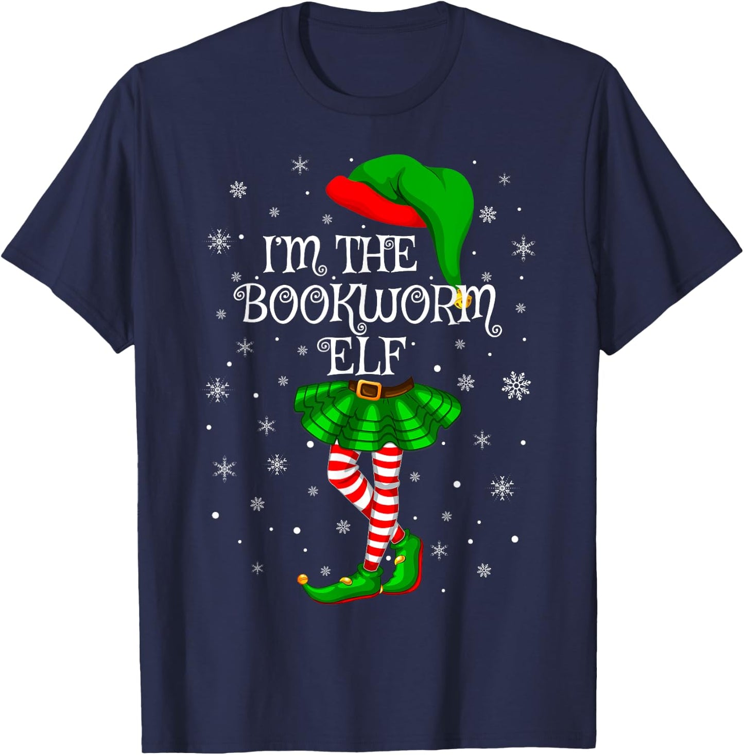 Matching Family Group I'm The Bookworm Elf Christmas T-Shirt - T-Shirt | Navy