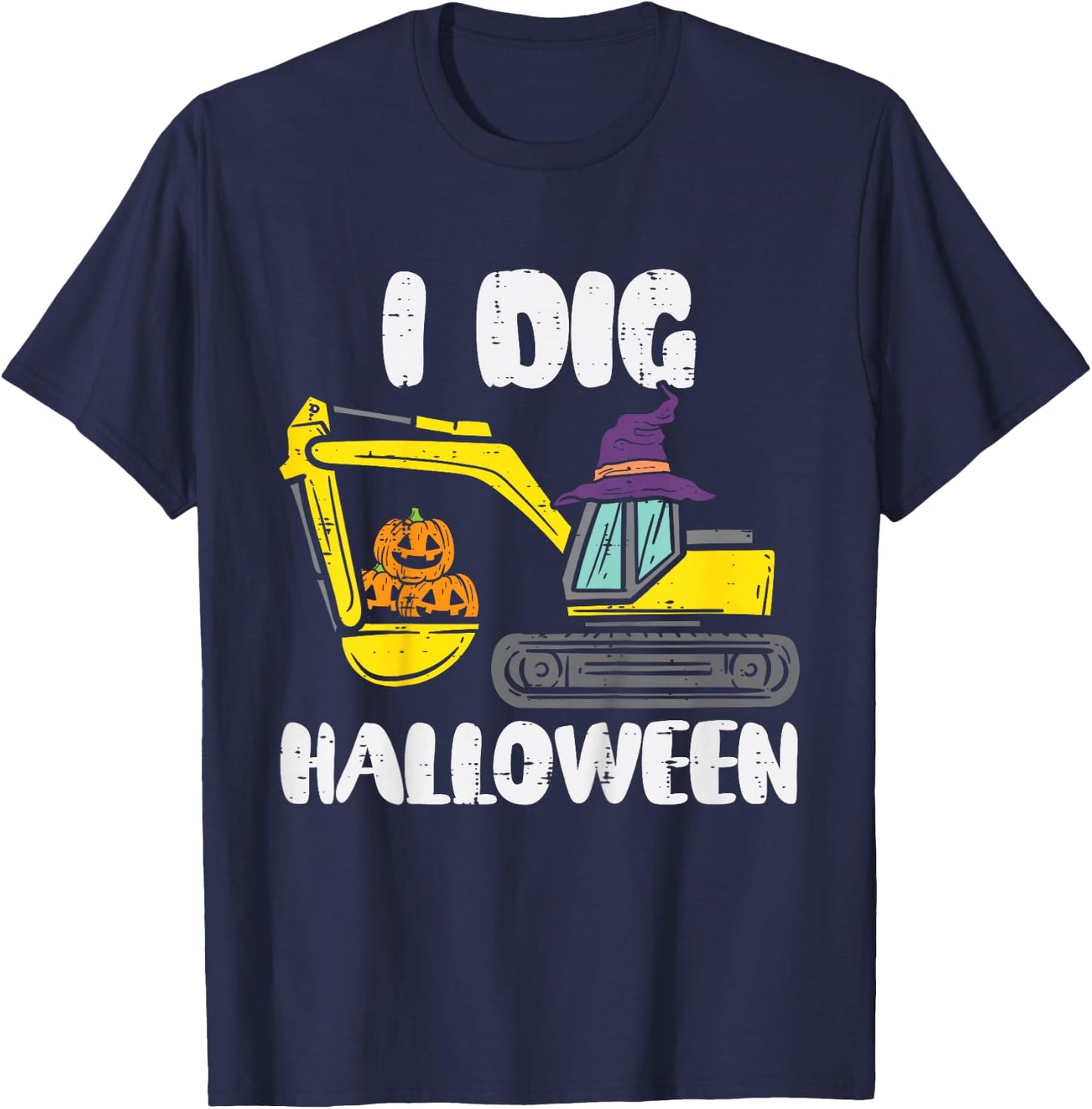 Kids Excavator Dig Halloween Cute Truck Toddler Boys Kids T-Shirt - T-Shirt | Navy