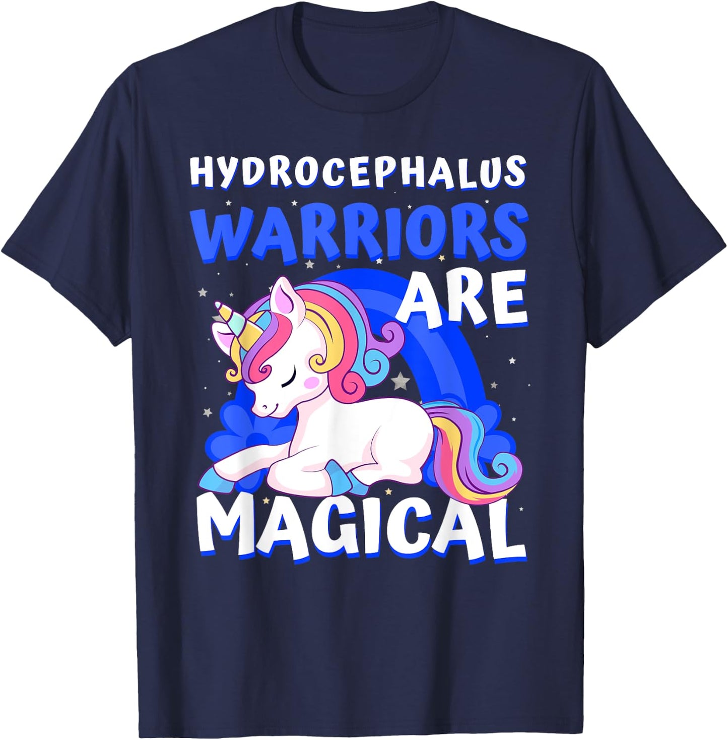 Warriors Magical Hydrocephalus Awareness Unicorn Ribbon Blue T-Shirt - T-Shirt | Navy