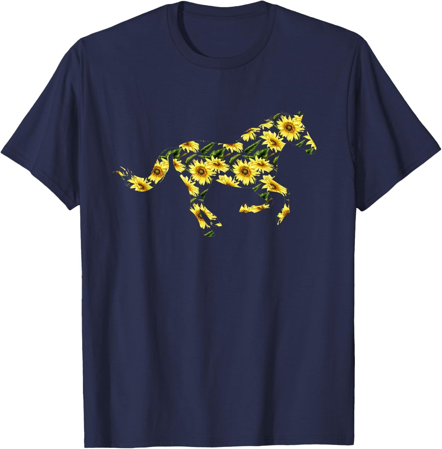 Horse with sunflowers sunflower Horse riding Horses flower T-Shirt - T-Shirt | Navy
