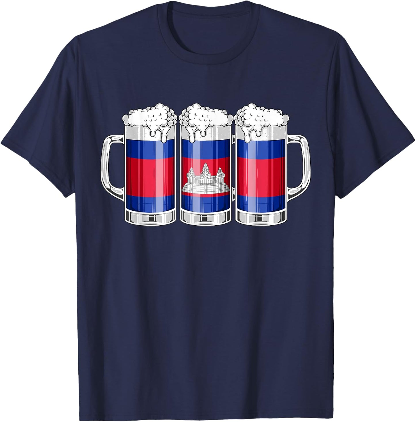 Beer Cambodian Shirt - Beer Cambodia Flag Patriotic T-Shirt - T-Shirt | Navy