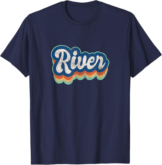 River First Name Boy Vintage Style 70s 80s Personalized T-Shirt - T-Shirt | Navy