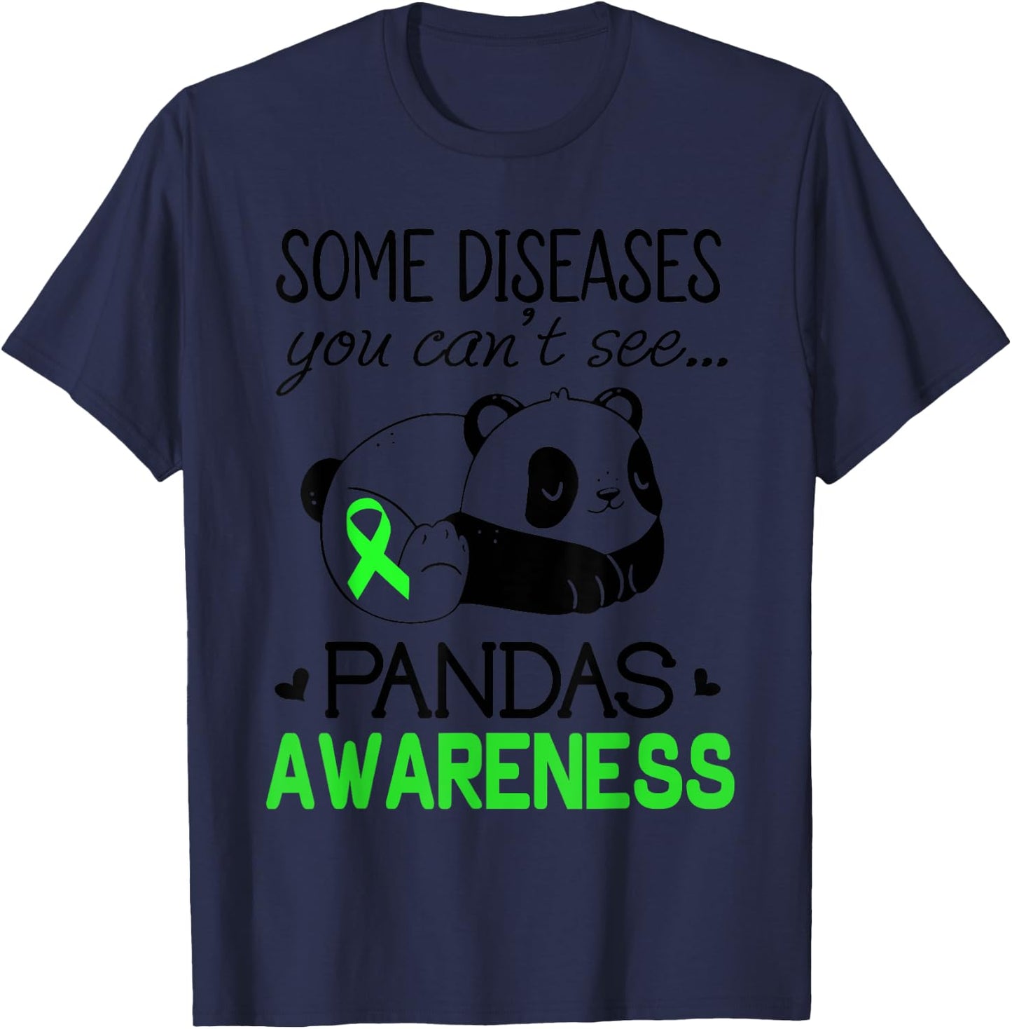 Pandas Pans Awareness Shirt Green Ribbon Pans Disease T-Shirt - T-Shirt | Navy