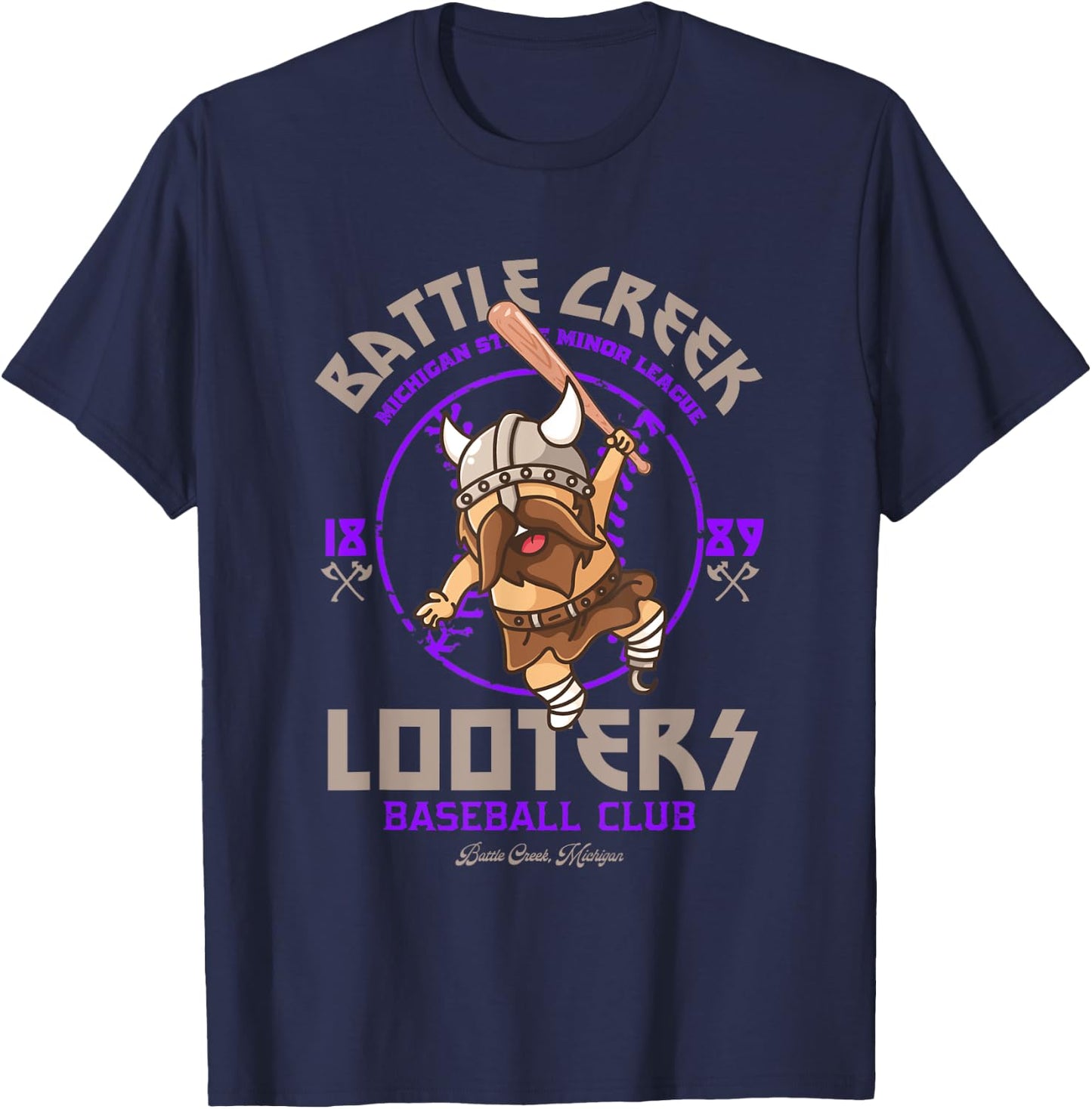 Battle Creek Looters Retro Minor League Baseball Team T-Shirt - T-Shirt | Navy