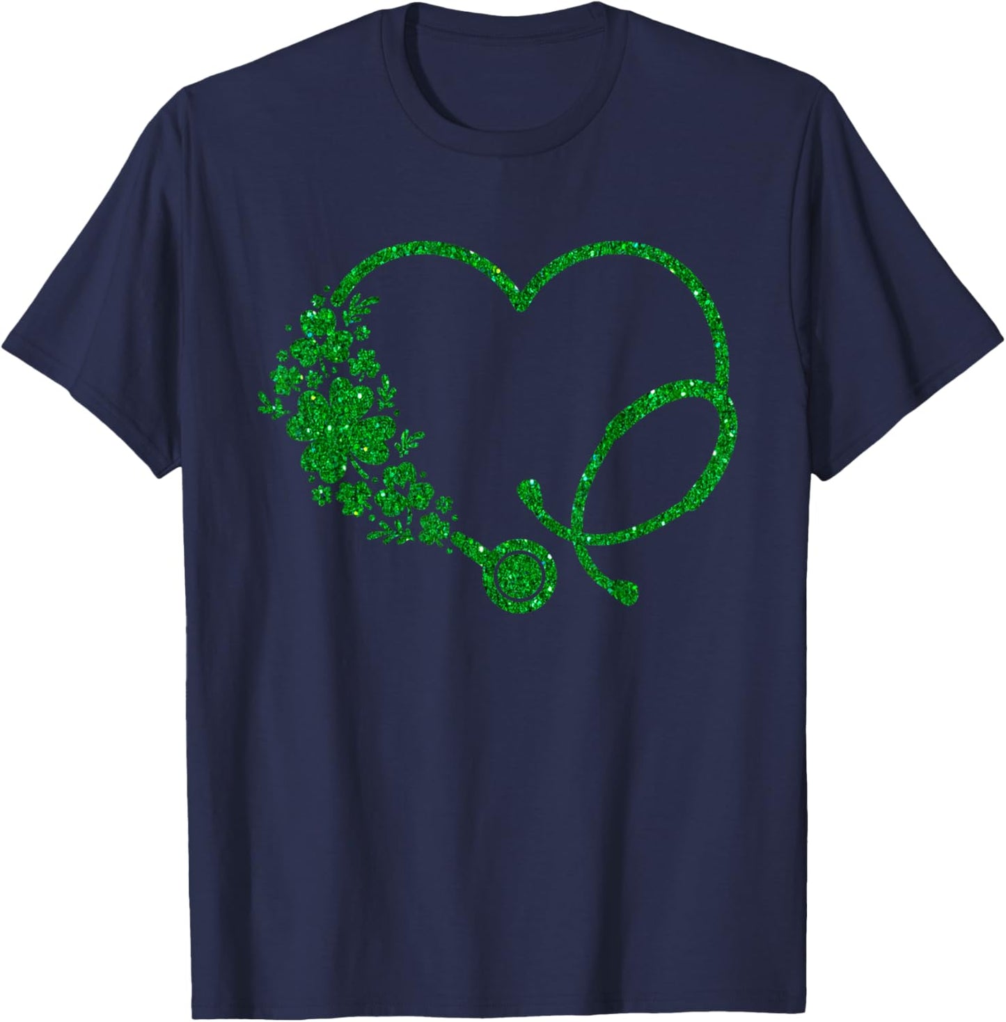 Nurse St Patricks Day Stethoscope Green Heart Shamrock T-Shirt - T-Shirt | Navy