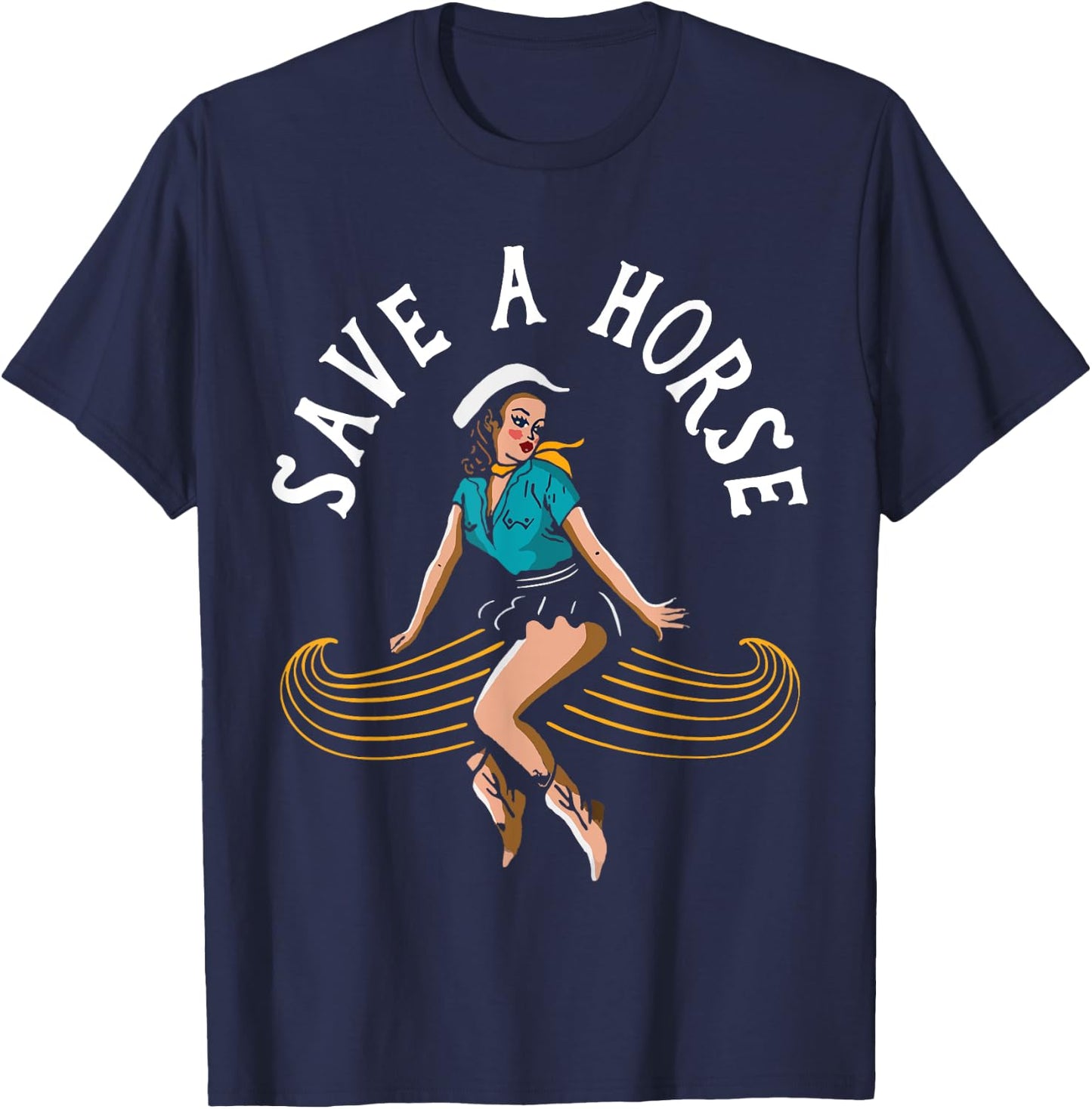 Save A Horse Ride A Mustache - Free Moustache Rides T-Shirt - T-Shirt | Navy
