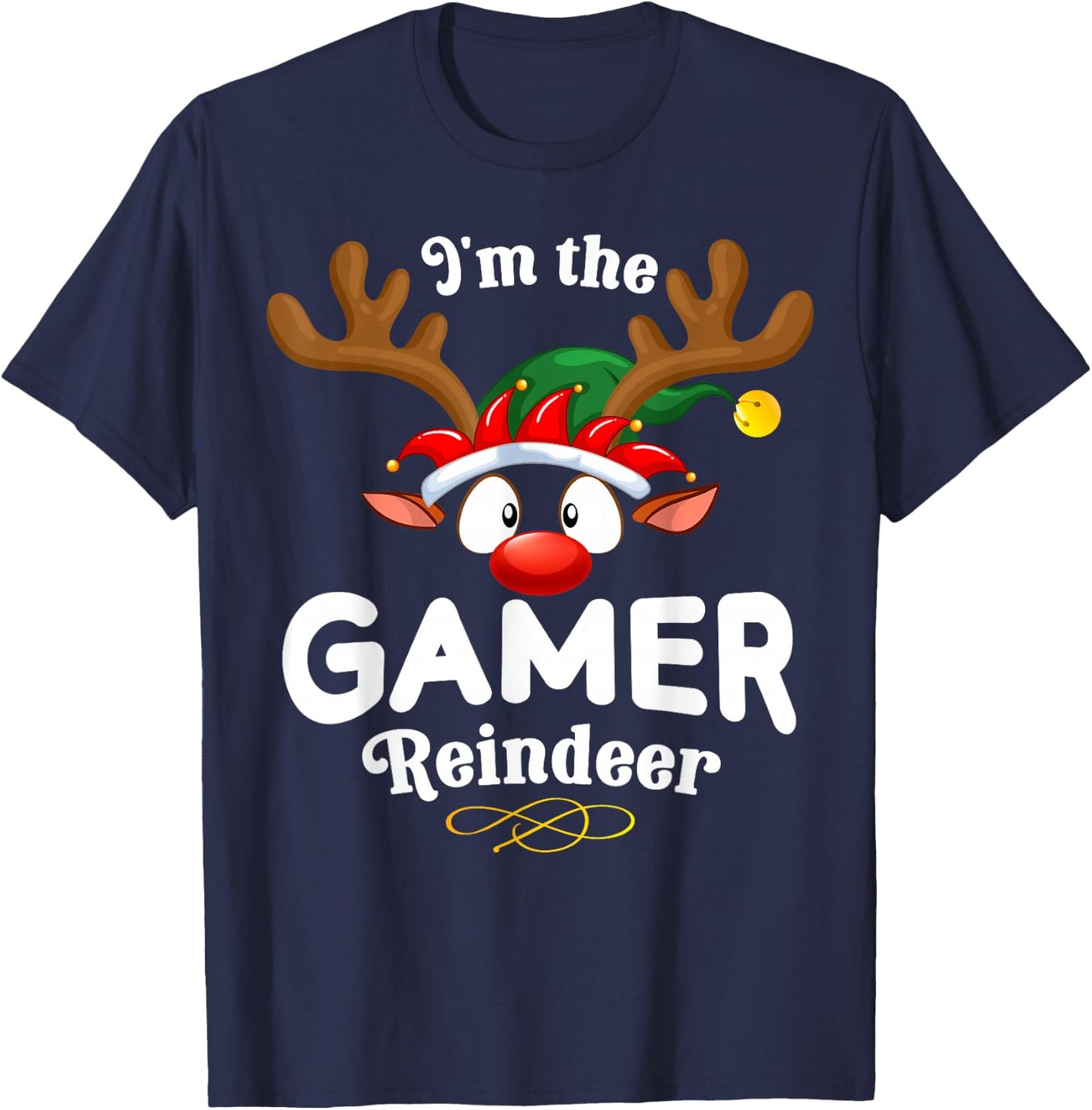 Christmas PJS Gamer XMas Reindeer Matching T-Shirt - T-Shirt | Navy
