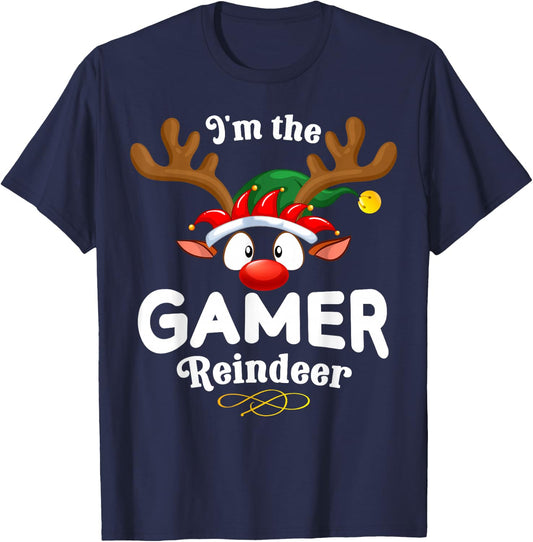 Christmas PJS Gamer XMas Reindeer Matching T-Shirt - T-Shirt | Navy