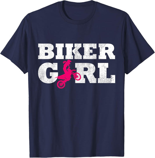 Biker Girl Motorcycle Silhouette Bike Sport Gift T-Shirt - T-Shirt | Navy
