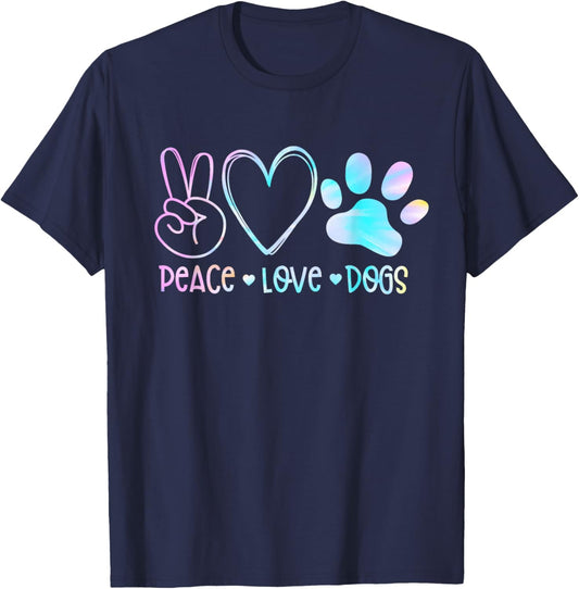 Peace Love Rescue Dog Lover Parent Adopted Tie Dye Pet Owner Women Kids T-Shirt - T-Shirt | Navy