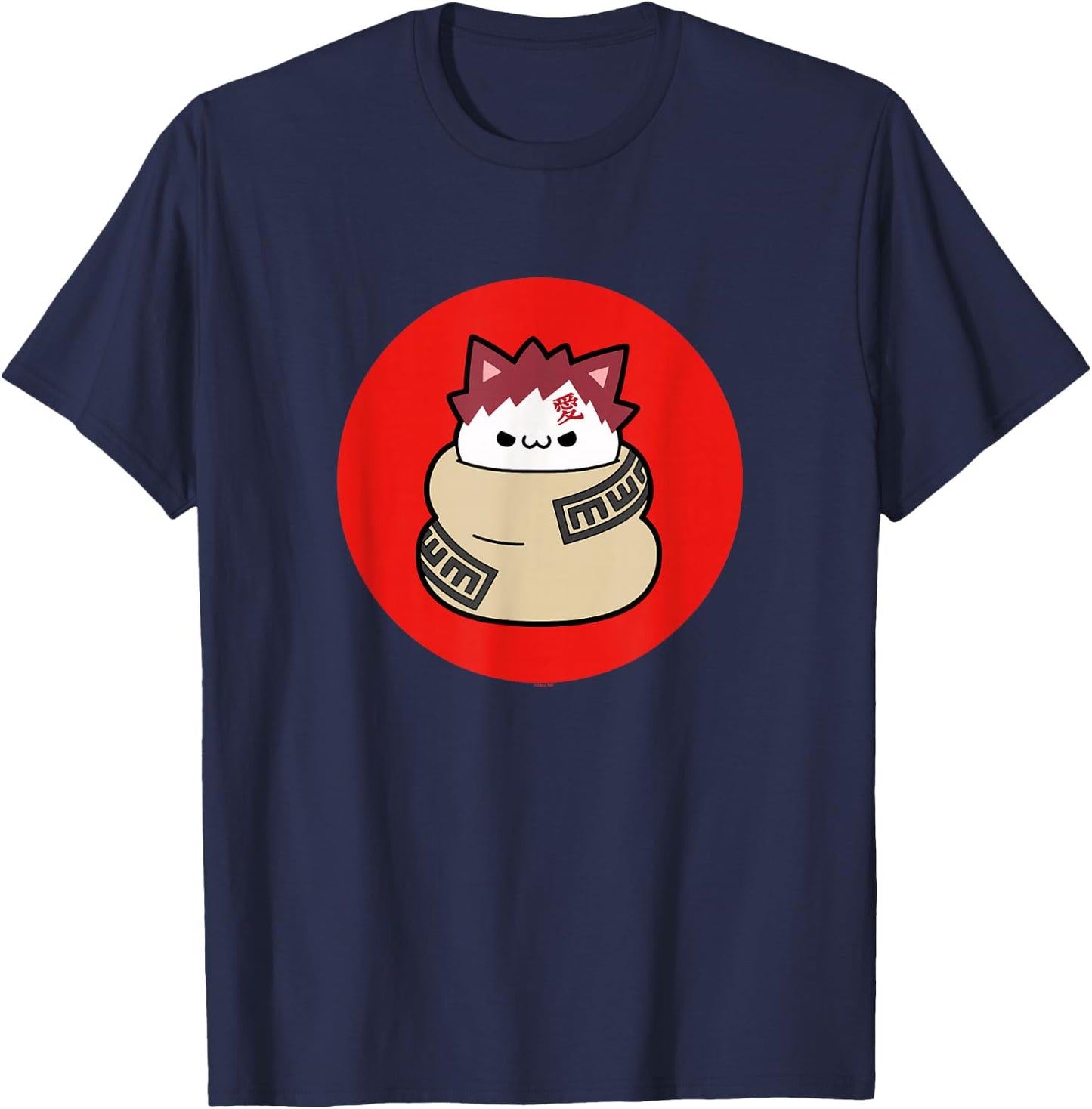 Nyaruto Cute Grumpy Gaara Cat Red Circle Big Chest Portrait T-Shirt - T-Shirt | Navy