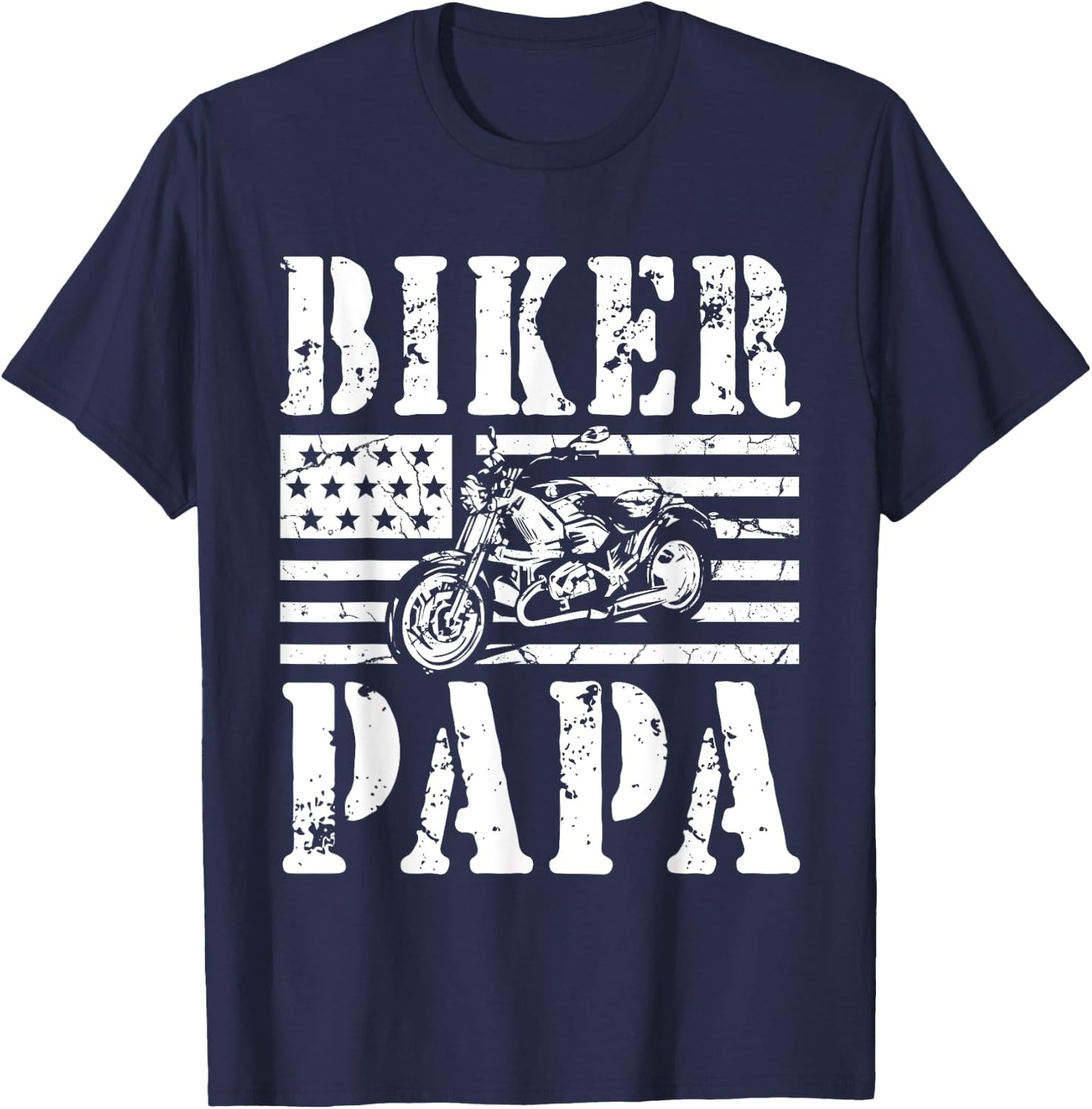 Vintage Papa Biker - Papa Motorcycle T-Shirt - T-Shirt | Navy