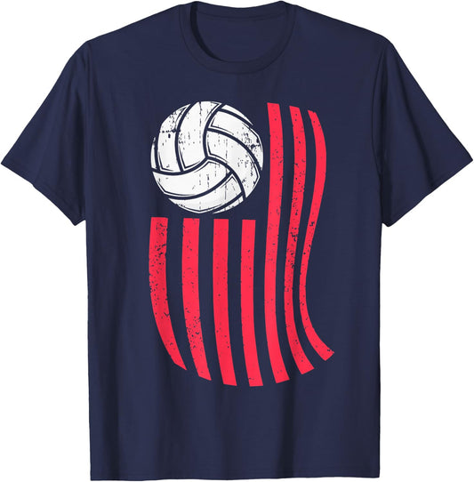 Volleyball USA American Flag Vintage 4th Of July Gift T-Shirt - T-Shirt | Navy