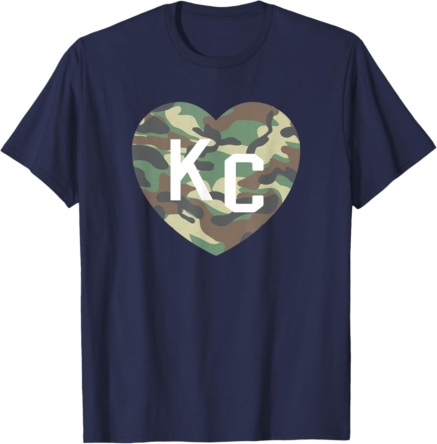 Heart KC Camo Green/Brown Camouflage KC Hearts Kansas City T-Shirt - T-Shirt | Navy