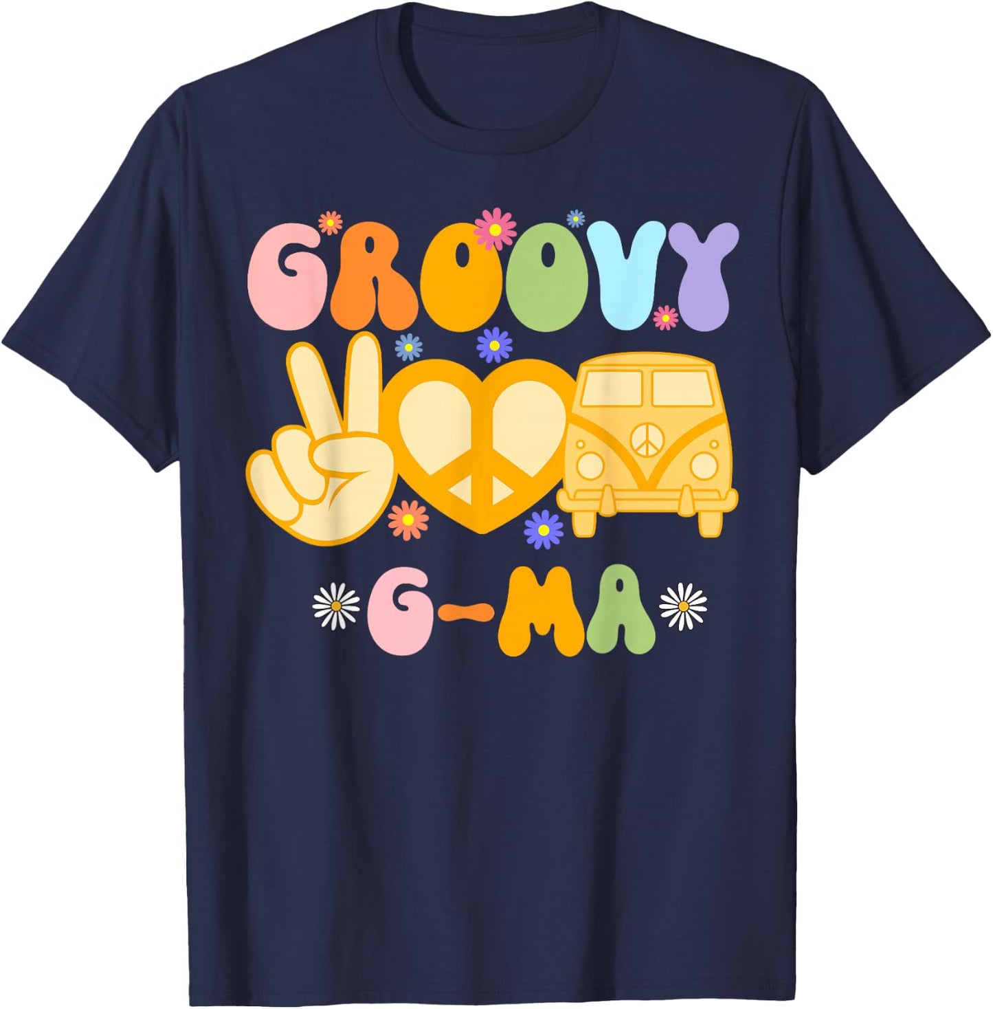 Retro Groovy G-ma Grandma Hippie Family Matching Mothers Day T-Shirt - T-Shirt | Navy