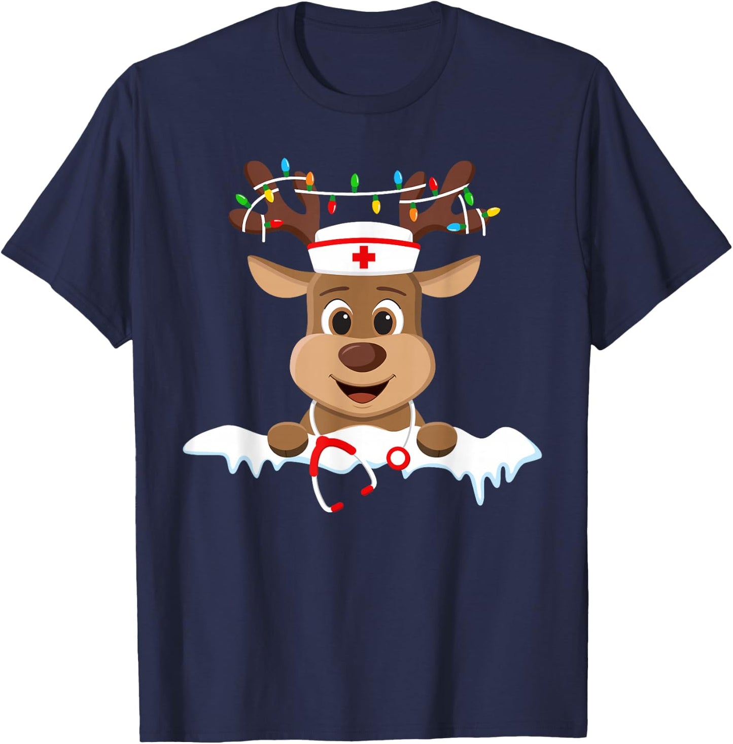 Christmas Nurse Love NICU RN ER Santa Reindeer Nurse Hat Elf T-Shirt - T-Shirt | Navy