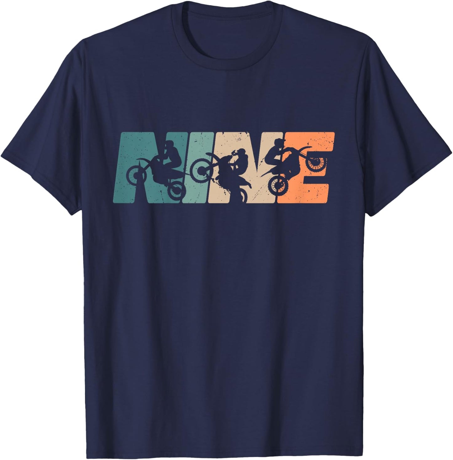 Kids 9th Birthday Retro Motocross Dirt Bike 9 Years Boys Girl T-Shirt - T-Shirt | Navy