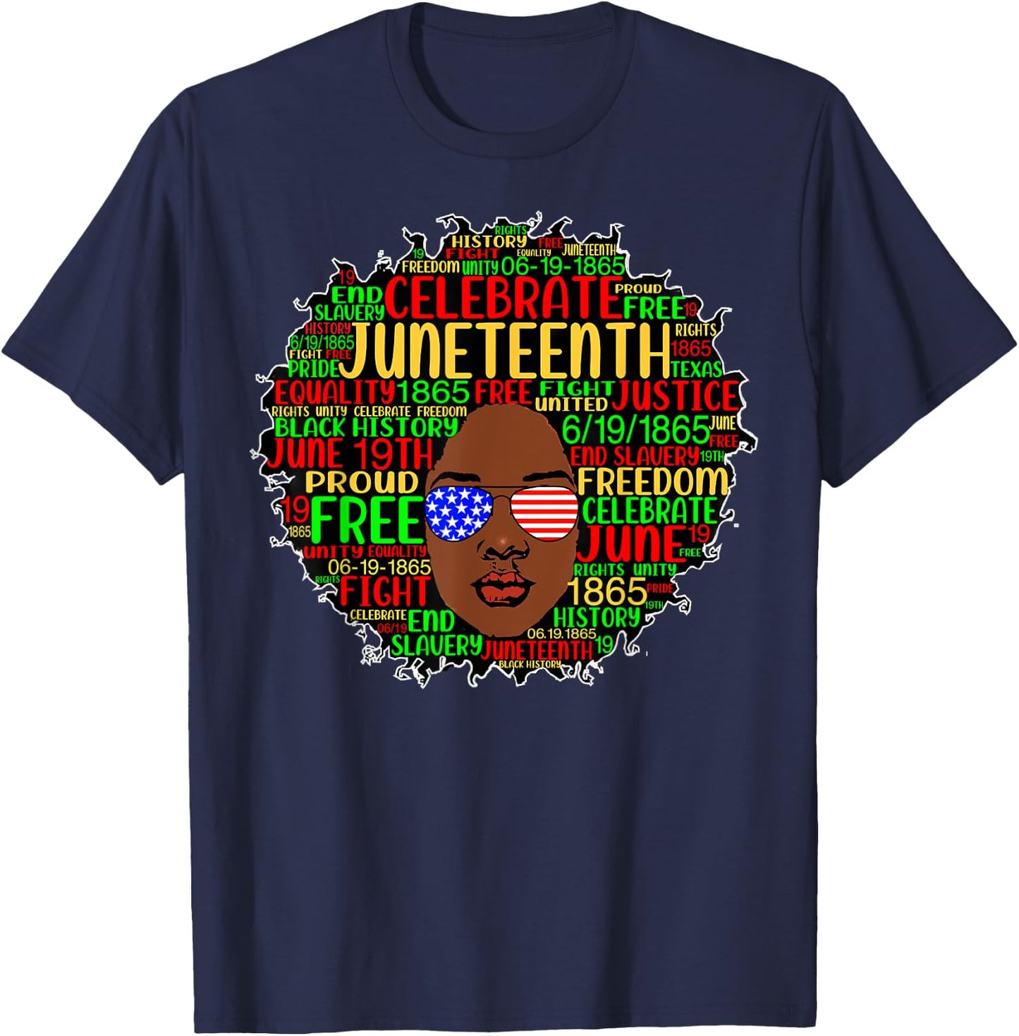 Afro Word Art Juneteenth History Natural Hair Sunglasses T-Shirt - T-Shirt | Navy