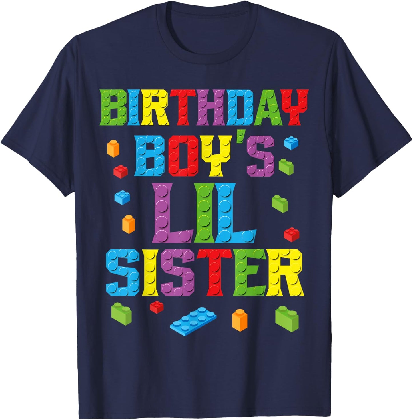 Master Builder Birthday Boy's Lil Sister Building Bricks T-Shirt - T-Shirt | Navy