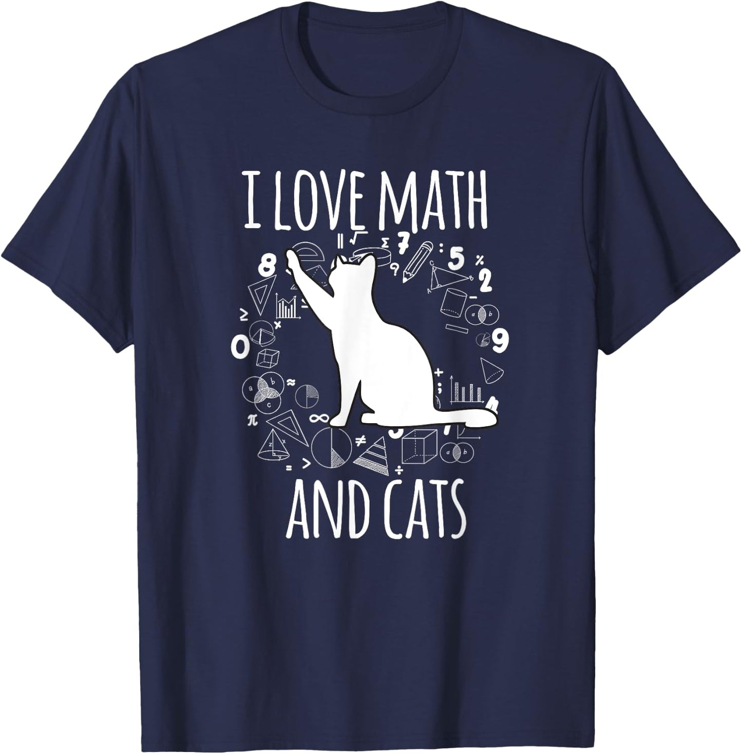 Math Nerd Math Teacher Cat Lover I Love Math And Cats Women T-Shirt - T-Shirt | Navy