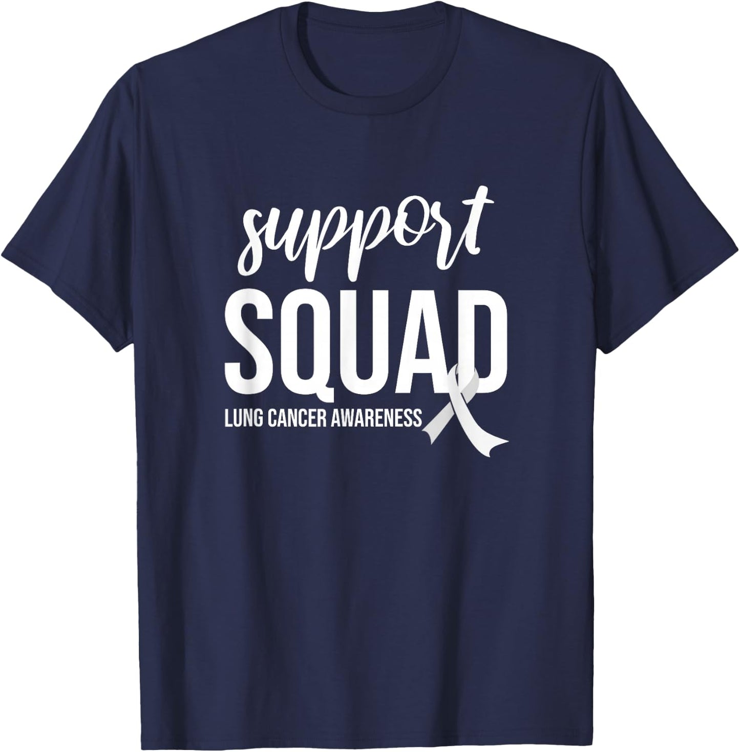 Support Squad, White Ribbon Lung Cancer Awareness T-Shirt - T-Shirt | Navy