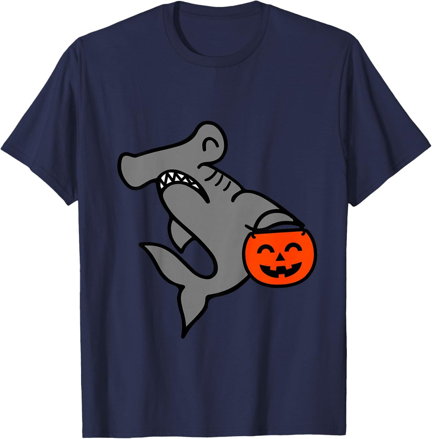 Kids Hammerhead Shark with Pumpkin Bucket Toddler Boys Halloween T-Shirt - T-Shirt | Navy