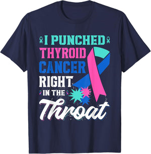 I Punched Thyroid Cancer In The Throat Cancer Ribbon T-Shirt - T-Shirt | Navy