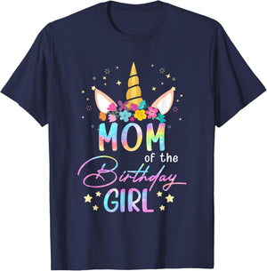 Unicorn Mom Of The Birthday Girl Unicorn Flower Birthday T-Shirt - T-Shirt | Navy