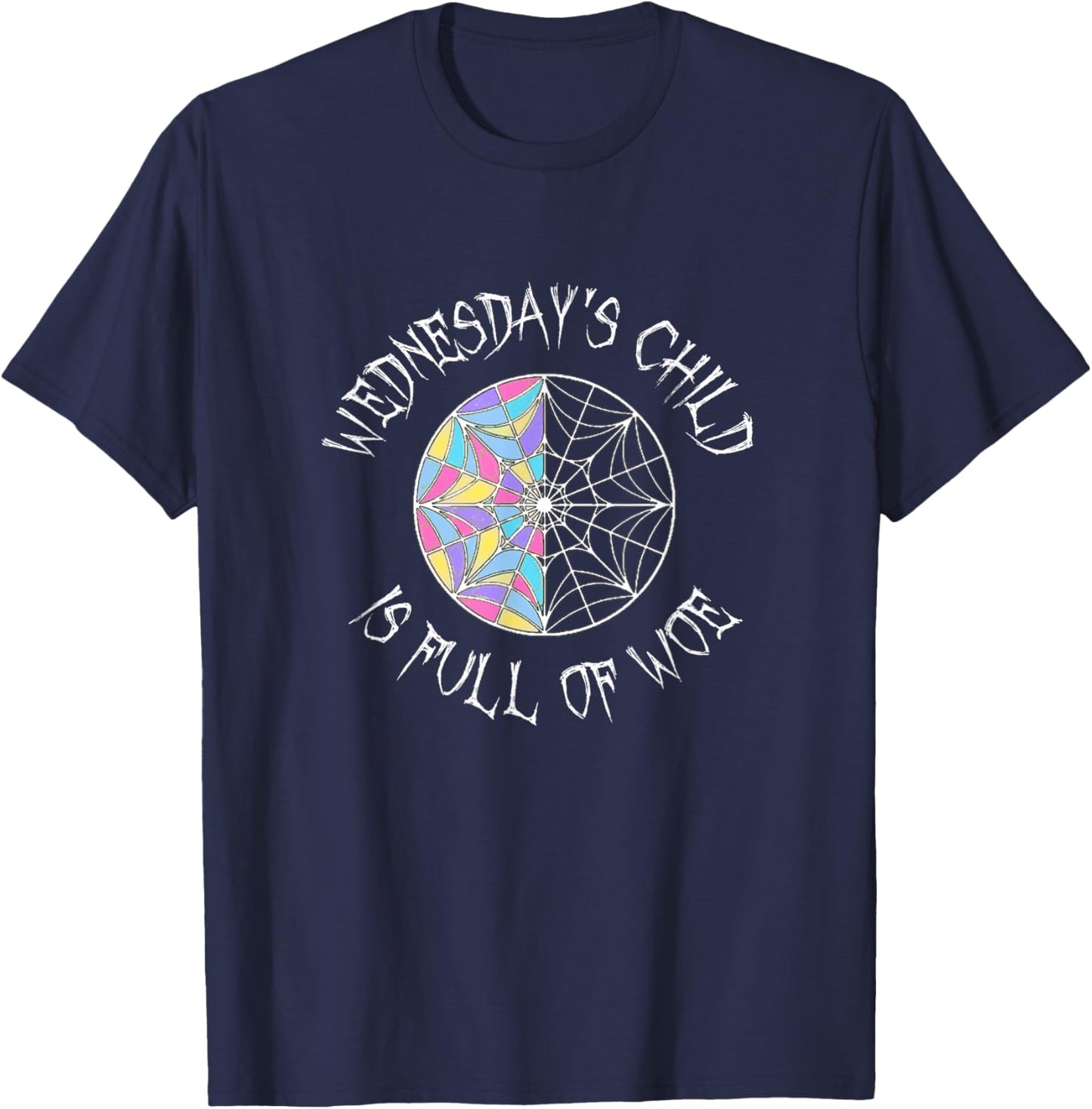 Wednesday's Child is Full of Woe Black Round Colored Window T-Shirt - T-Shirt | Navy