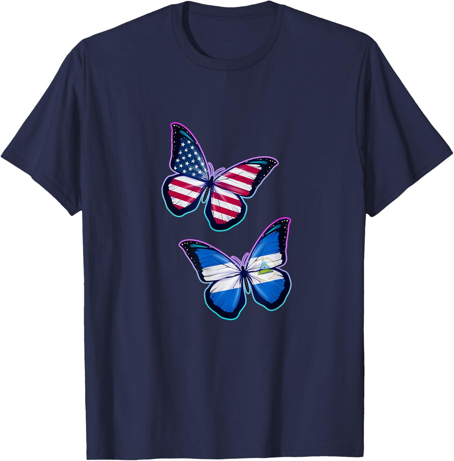 Nicaragua and the USA bicultural roots. Butterfly version T-Shirt - T-Shirt | Navy