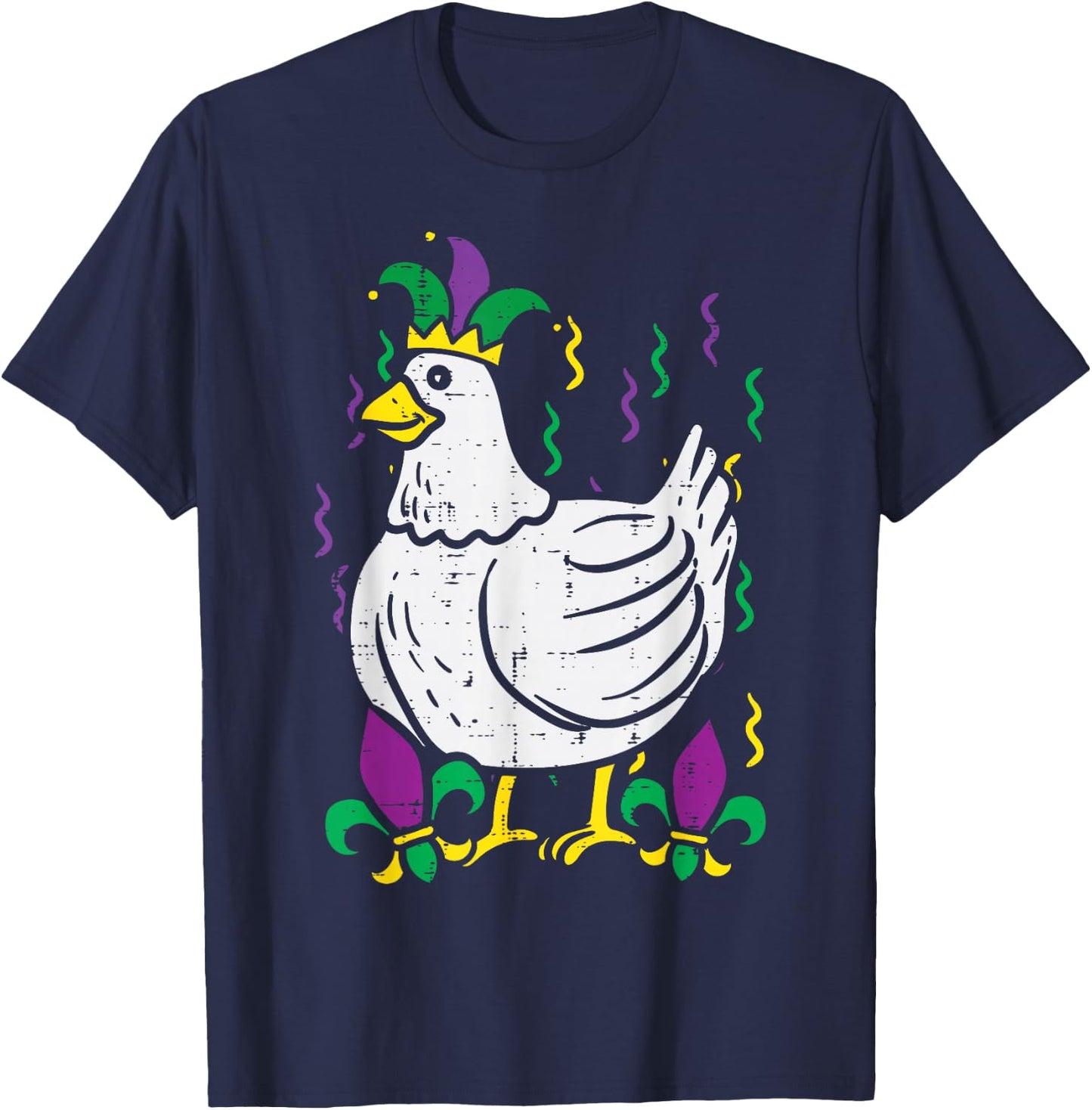 Mardi Gras Chicken Funny Outfit Farming Men Women Kids T-Shirt - T-Shirt | Navy