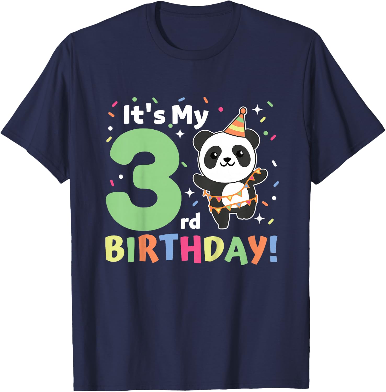 Panda 3rd Birthday For Kids Three Years Old Panda T-Shirt - T-Shirt | Navy