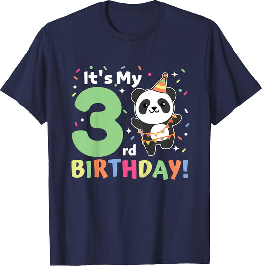 Panda 3rd Birthday For Kids Three Years Old Panda T-Shirt - T-Shirt | Navy