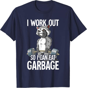 Raccoon Gym Weight Training I Work Out So I Can Eat Garbage T-Shirt - T-Shirt | Navy