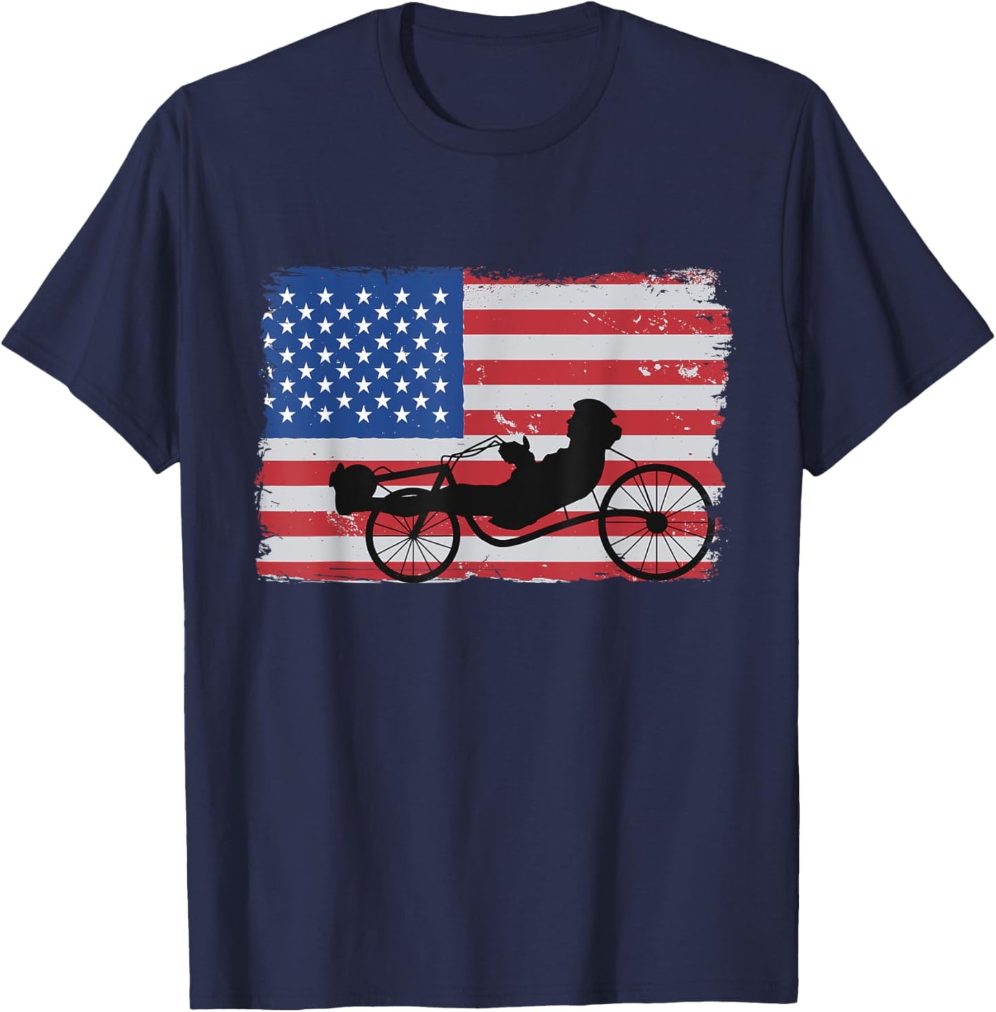US American Flag 4th Of July Cyclist Recumbent Bicycle Women Men T-Shirt - T-Shirt | Navy
