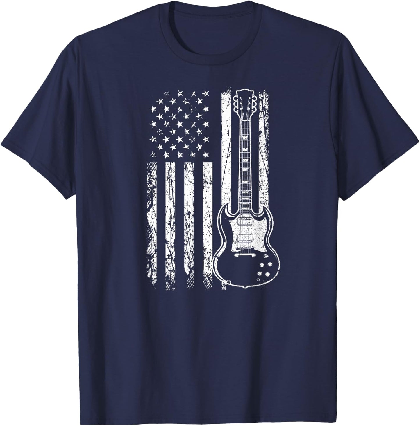 Patriotic SG Type Guitar Player American Flag Guitarist USA Women Men T-Shirt - T-Shirt | Navy