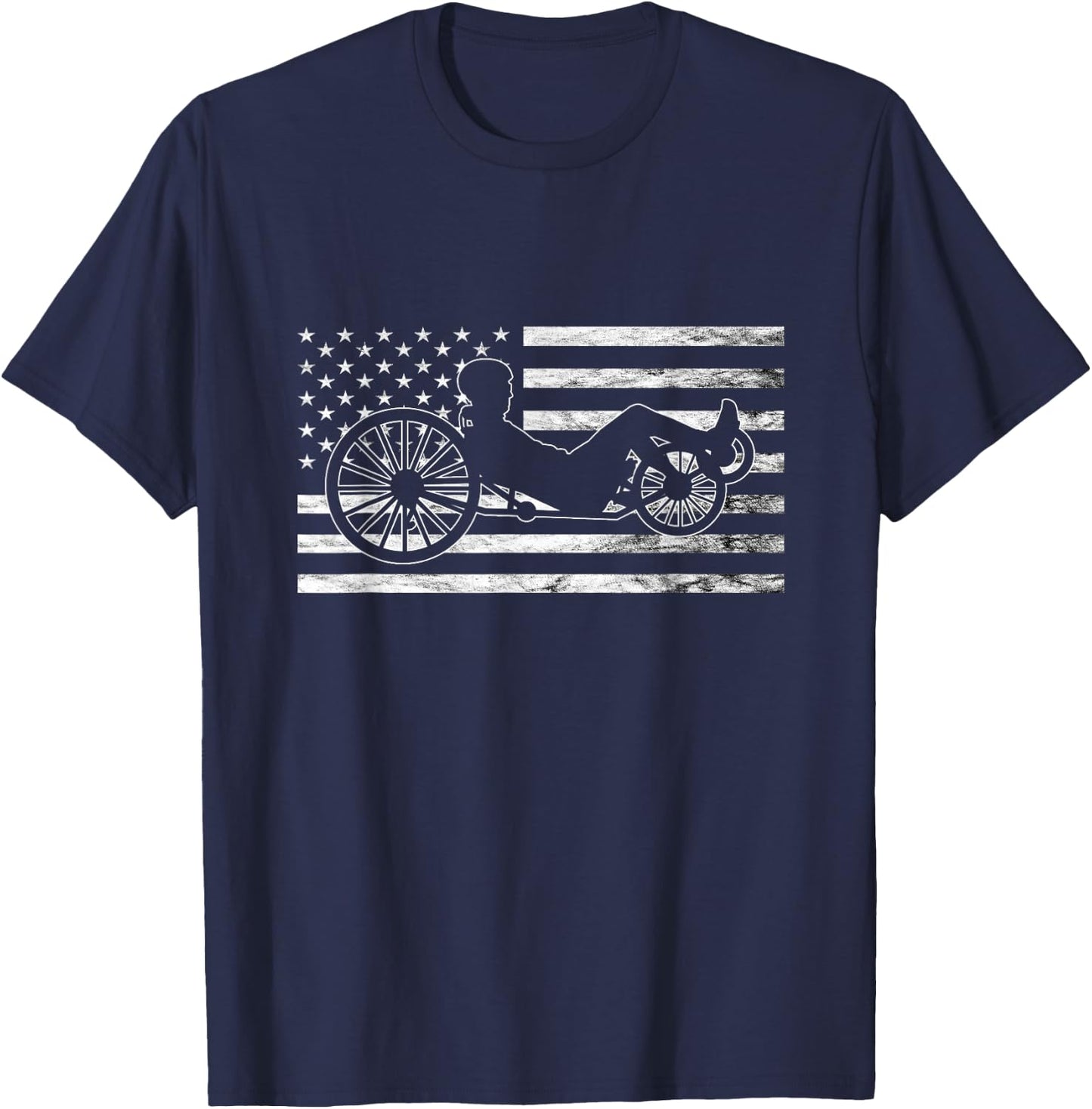Recumbent Bike Vintage American Flag Triker Recumbent Trike T-Shirt - T-Shirt | Navy
