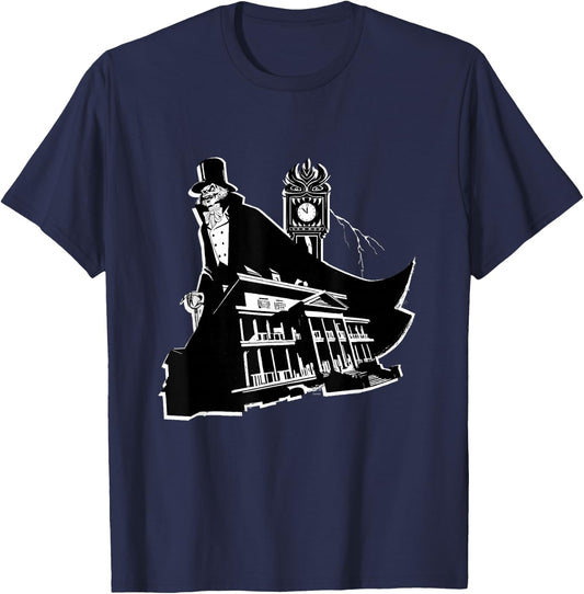 Disney Haunted Mansion Movie Hatbox Ghost Grandfather Clock T-Shirt - T-Shirt | Navy