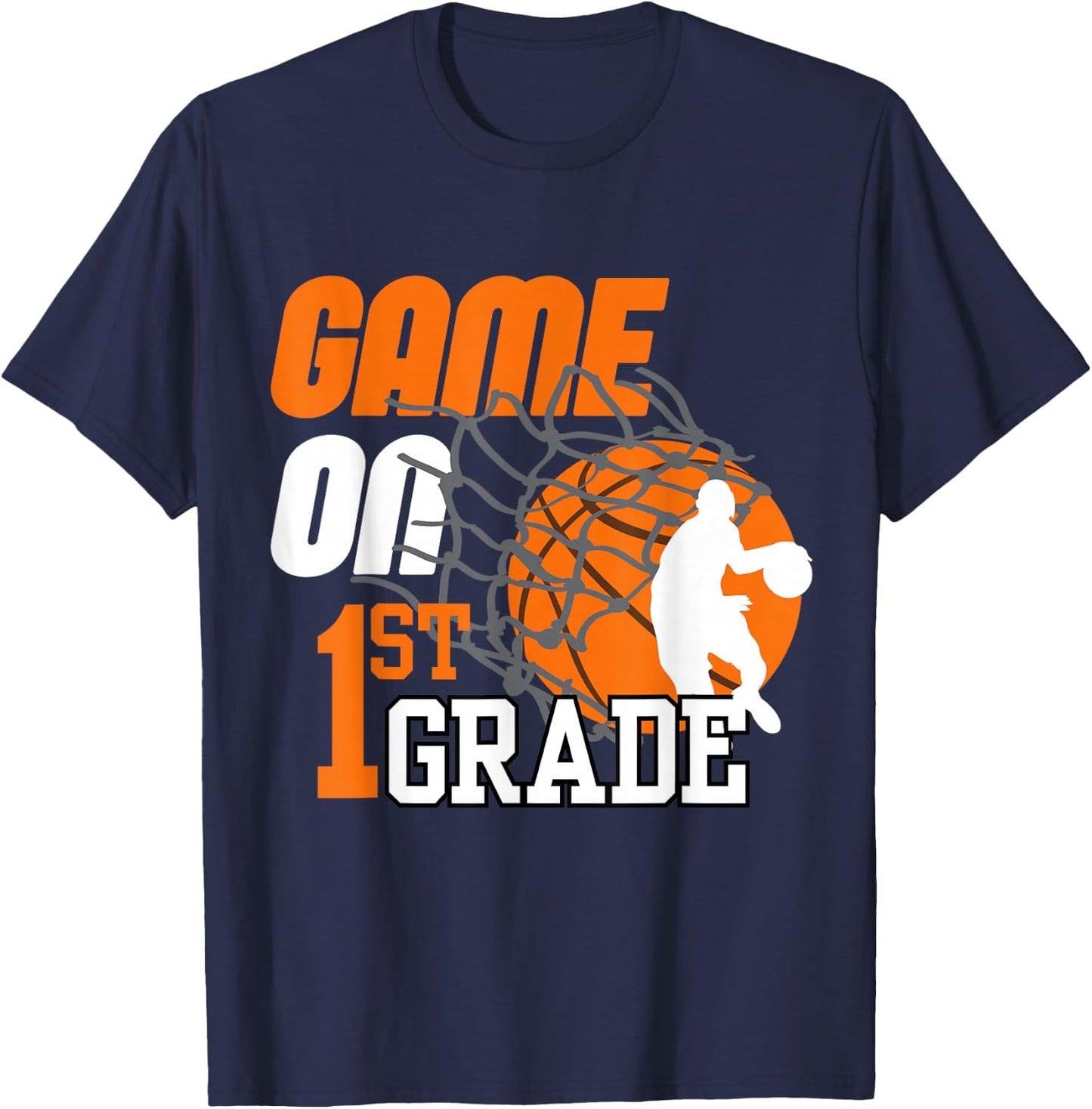 Boys Game On 1st Grade Basketball Back To School Teacher Kid T-Shirt - T-Shirt | Navy