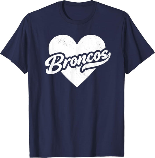 Vintage Broncos School Spirit Go Broncos Pride Love T-Shirt - T-Shirt | Navy