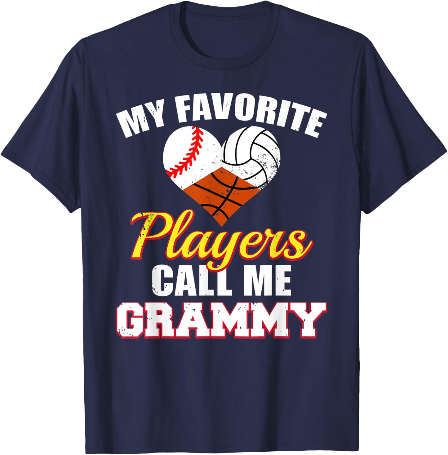 My Favorite Players Baseball Volleyball Basketball Grammy T-Shirt - T-Shirt | Navy